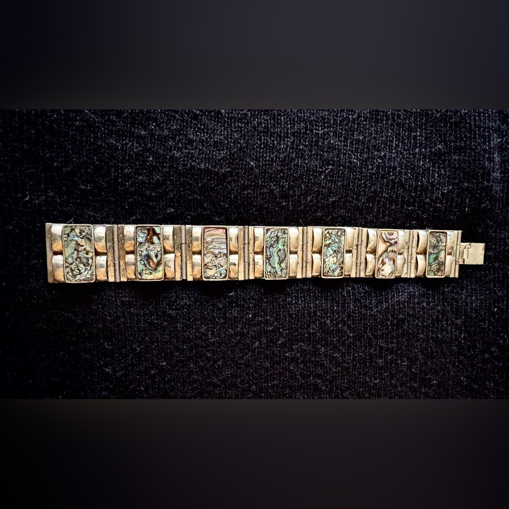 VINTAGE MEXICAN SILVER & ABALONE BRACELET MINT CONDITION